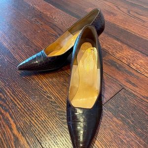 Vintage Leather Alligator Audrey Hepburn "Sabrina" Pumps 1950s Sz 7 Narrow